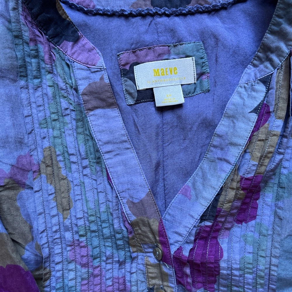 Anthropologie Maeve Blue Purple Ruffle Midi Dress SP - Picture 2 of 7